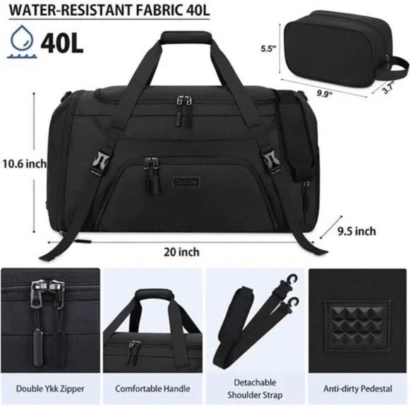 40L Waterproof Sports Bags Travel Duffel Bags Black - Picture 5 of 8